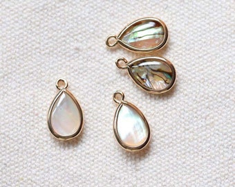 Wisiorek łezka z białej muszli/abalone platerowany 14-karatowym złotem, wisiorek z muszli, do wyrobu naszyjników i kolczyków, elementy biżuterii MM064-F242