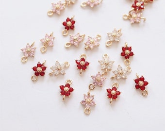 14K gold plated flower connectors,cz pave flower charm,cubic crystal connector,for necklace and earrings making,jewellery finding NY016-F258