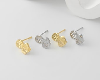 Pleated Irregular Post Earring, Gold Plated Stud Post With Loops, Hypoallergenic, DIY Earring Findings, Handmade Earring Supplies LM2-D0429