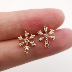 Cubic Zircon Snowflake Post Earring,Gold Plated Earring Post with Loop,Hypoallergenic,DIY Earring Finding,Handmade Earring Supplies LM2-Z032