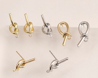 18K Gold Plated Knot Earring Post With Loop Nickel Free DIY Jewelry Findings CX125