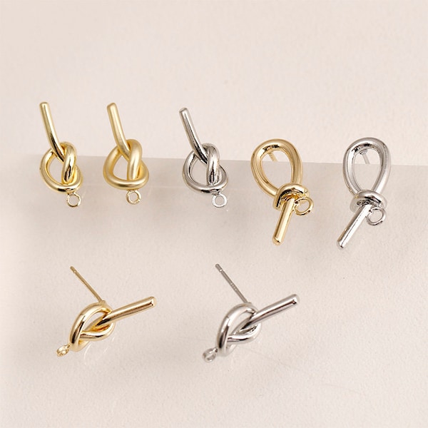 18K Gold plated earring post with loop knotted, S925 silver ear pin nickel free earrings, DIY earring accessories, jewelry finding CX125