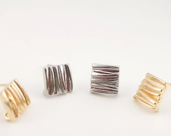 Pendiente cuadrado arrugado, poste chapado en oro con argolla, hipoalergénico, componentes para pendientes DIY, suministros para pendientes hechos a mano LM2-ZX024