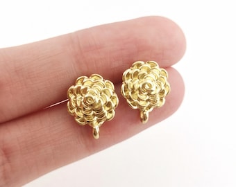 Textured Flower Post Earring,Gold Plated Earring Post With Loop,Hypoallergenic,DIY Earring Findings,Handmade Earring Supplies LM2-S1100
