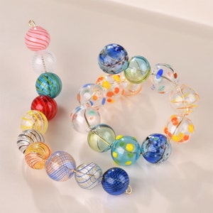10 cuentas de vidrio con burbujas, cuentas de vidrio vintage con líneas de colores, colgante de bola hueca esmaltada, para hacer collares y aretes, accesorio de joyería LL299