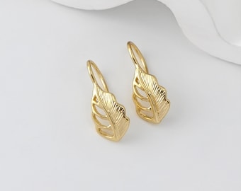 Blatt Haken Ohrringe, Gold Ohrringe Haken, 18K Vergoldet, hypoallergen, DIY Ohrringzubehör, Handgefertigte Ohrring Zubehör LM2-D0162