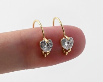CZ Herz Haken Ohrringe, Gold Ohrringe Haken, 18K vergoldet, hypoallergen, DIY Ohrringzubehör, handgemachte Ohrringzubehör LM2-D0169