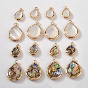 18K Gold plated white shell/abalone shell round teardrop pendant,shell pendant,for necklace and earrings making,jewelry findings LL008-F242