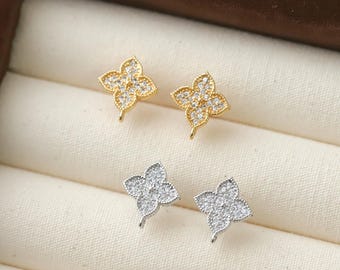 四つ葉のクローバースタッドピアス 4個セット、18Kゴールド製ピアス