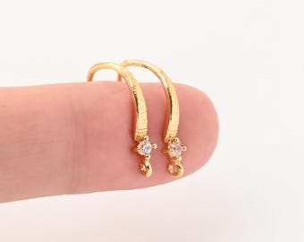 Cubic Zircon Ear Wires, Pave Fish Hooks, 18K Gold Earrings Hook, Hypoallergenic, DIY Earring Findings, Handmade Earring Supplies LM2-D0183