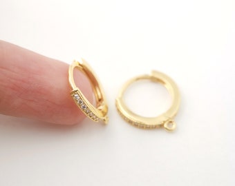 Aro redondo de circonita cúbica, chapado en oro, hipoalergénico, accesorio para pendientes DIY, suministros para pendientes hechos a mano LM2-S832