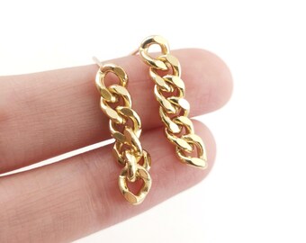 Twist Link Chain Post Earring,Gold Plated Earring Post With Loop,Hypoallergenic,DIY Earring Findings,Handmade Earring Supplies LM2-S1104