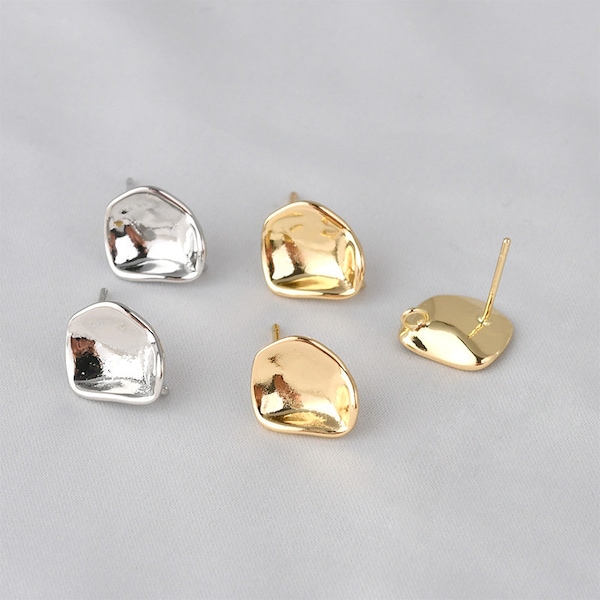 14K Gold Plated Irregular Hammered Oval Earring Post Nickel Free DIY Jewelry Findings CX012-JJ016