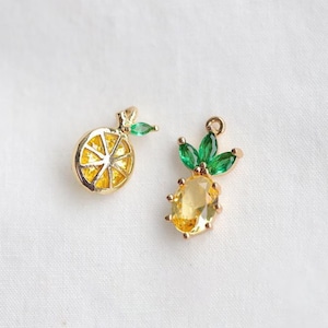 14K cube pavé fruit pendant, pineapple lemon charm, mini gold fruit pendant,for handmade DIY necklace bracelet making, jewelry finding MM017
