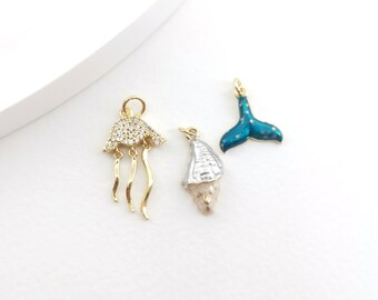3D enamel marine life charm,18K gold plated,jellyfish, seashell,fishtail pendant,for necklace and earring making,jewelry finding LM2-S20239