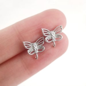 CZ Pave Butterfly Post Earring,Silver Plated Earring Post With Loop,Hypoallergenic,DIY Earring Findings,Handmade Earring Supplies LM2-S1192