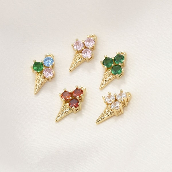 14K Gold plated summer color ice cream zirconia pendant,cz pave ice cream charms,for necklaces and earrings making,jewelry findings LL038