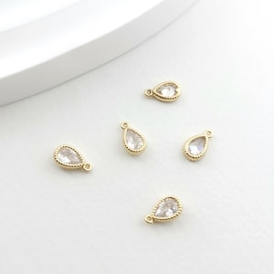 Petite zircon teardrop shape charm,18K gold plated,cubic pave drop pendant,for necklace and earrings making,jewelry findings LM2-S1043