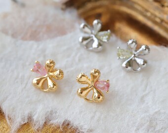 14K Gold Plated Zirconia Flower Earrings With hole,Flower Non-Pierced Clip-On,Invisible Painless Nickel Free Earrings,Jewelry Findings MM258