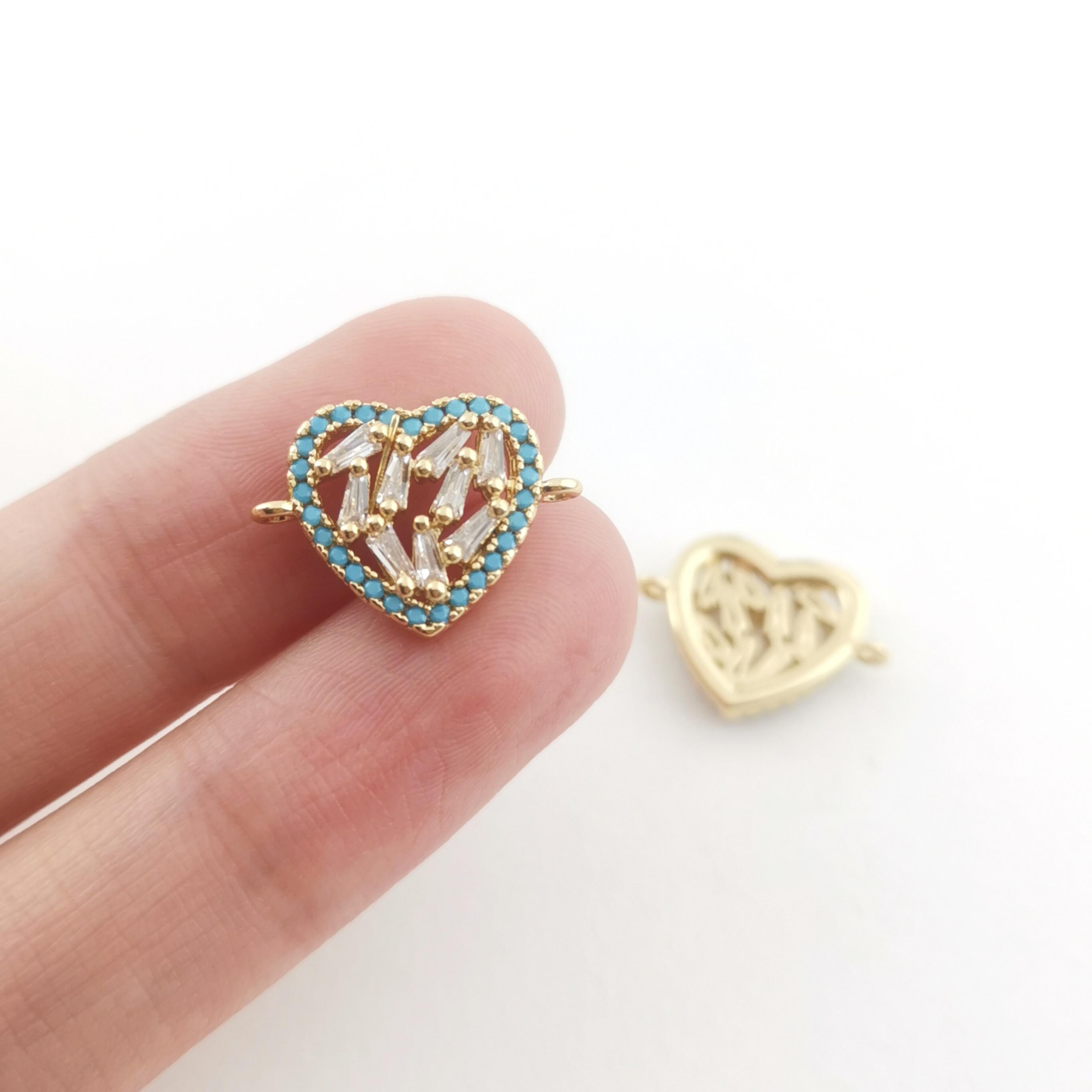 光沢のある透かし彫りのハートコネクターチャーム、18Kゴールドメッキ