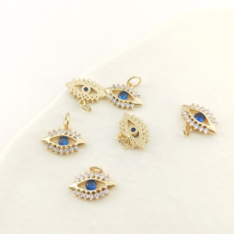 Evil Eye Rhinestone Petite Cubic Zircon Blue Evil Eye Charm,18k Gold Plated,cz Pave Devil's ...