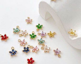 18K gold plated delicate flower charm,cz flower pendant,zirconia crystal flower charm,necklace and earring making,jewelry finding BY200-F245