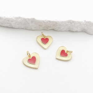 Textured enamel heart charm,18K gold plated,red heart pendant,for necklace and earring making,jewelry finding LM2-S20645