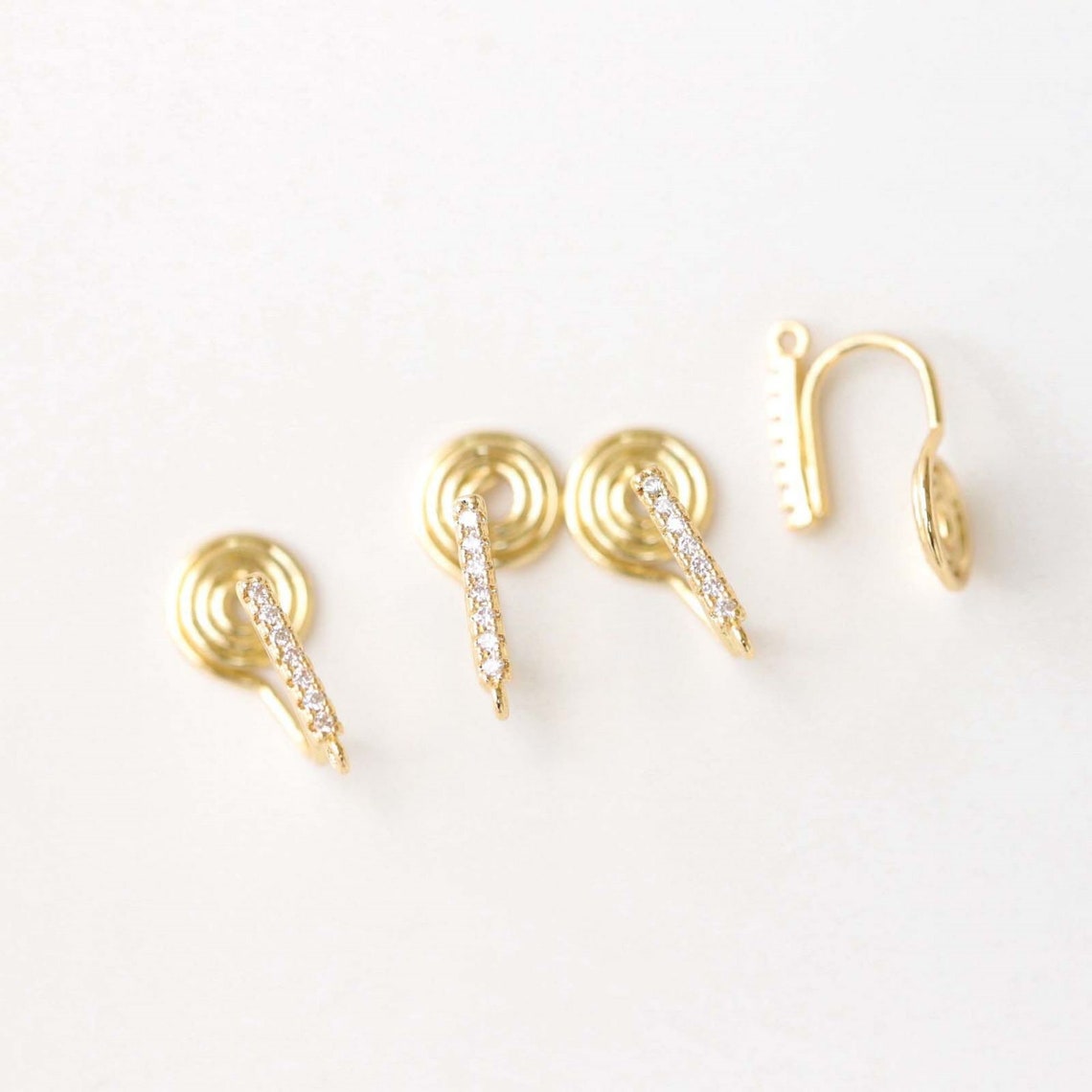 Rectangular Ear Clips 14K Gold Plated Rectangular Ear Post With Loops, CZ Pave Earrings ...