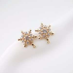 Cubic Zircon Snowflake Post Earring,Gold Plated Earring Post With Loop,Hypoallergenic,DIY Earring Finding,Handmade Earring Supplie LM2-ZX159