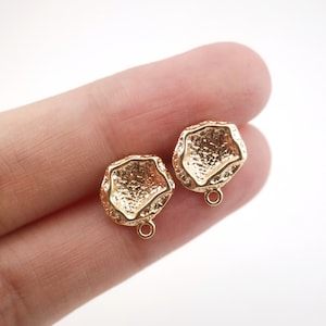 Hammered Irregular Post Earring,Gold Plated Earring Post With Loop,Hypoallergenic,DIY Earring Finding,Handmade Earring Supplies LM2-ZX127