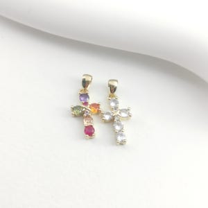 Colorful cubic zircon cross charm,18K gold plated,cz pave cross pendant,for necklace and earring making,jewelry finding LM2-S1198