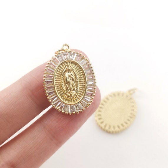 聖母マリア 金メッキ チャームネックレス ステンレス マリア コインネックレス 喜平チェーン 細身チェーン