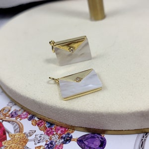 MOP Envelope Pendant, 18K Gold Brass inlay Shell, for necklace and earrings making, jewelry findings SN039