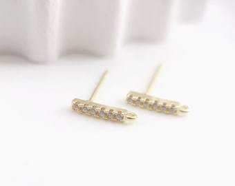 CZ Pave Rectangle Post Earring,Gold Plated Earring Post With Loop,Hypoallergenic,DIY Earring Findings,Handmade Earring Supplies LM2-S271