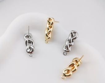 Sleek Woven Braid Post Earrings,Gold Plated Earring Post With Loop,Hypoallergenic,DIY Earring Findings,Handmade Earring Supplies LM2-ZX187