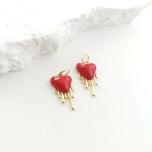 Dainty enamel heart shape charm,18K gold plated,micro pave red love pendant,for necklace and earring making,jewelry finding LM2-S1032