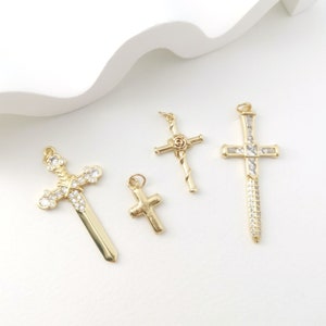 Dainty cz pave rose cross/sword charm,18K gold plated,micro pave cross pendant,for necklace and earring making,jewelry finding LM2-S890