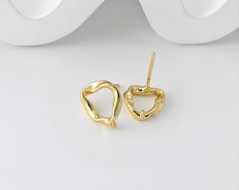 Irregular Post Earrings, Gold Plated Earring Post With Loop, Hypoallergenic, DIY Earring Findings, Handmade Earring Supplies LM2-D0204