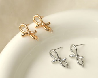 14K Gold plated Openwork Bow Earrings,With Hoop,Bow Non-Pierced Clip-On,Invisible Painless Nickel-Free Earrings,Jewelry Findings MM262