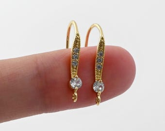 Cubic Zircon Ear Wires, Pave Fish Hooks, 18K Gold Earrings Hook, Hypoallergenic, DIY Earring Findings, Handmade Earring Supplies LM2-D0175