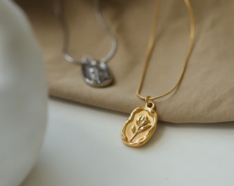 Vintage Irregular Oval Tulip Pendant,Oval Flower Pendant,Titanium,18K Gold Plated,For Necklace And Earrings Making,Jewelry Findings MM197