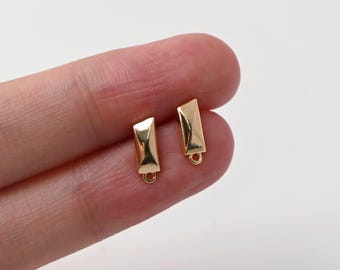 Mini Rectangular Post Earring, Gold Plated Stud Post With Loop, Hypoallergenic, DIY Earring Findings, Handmade Earring Supplies LM2-ZX270