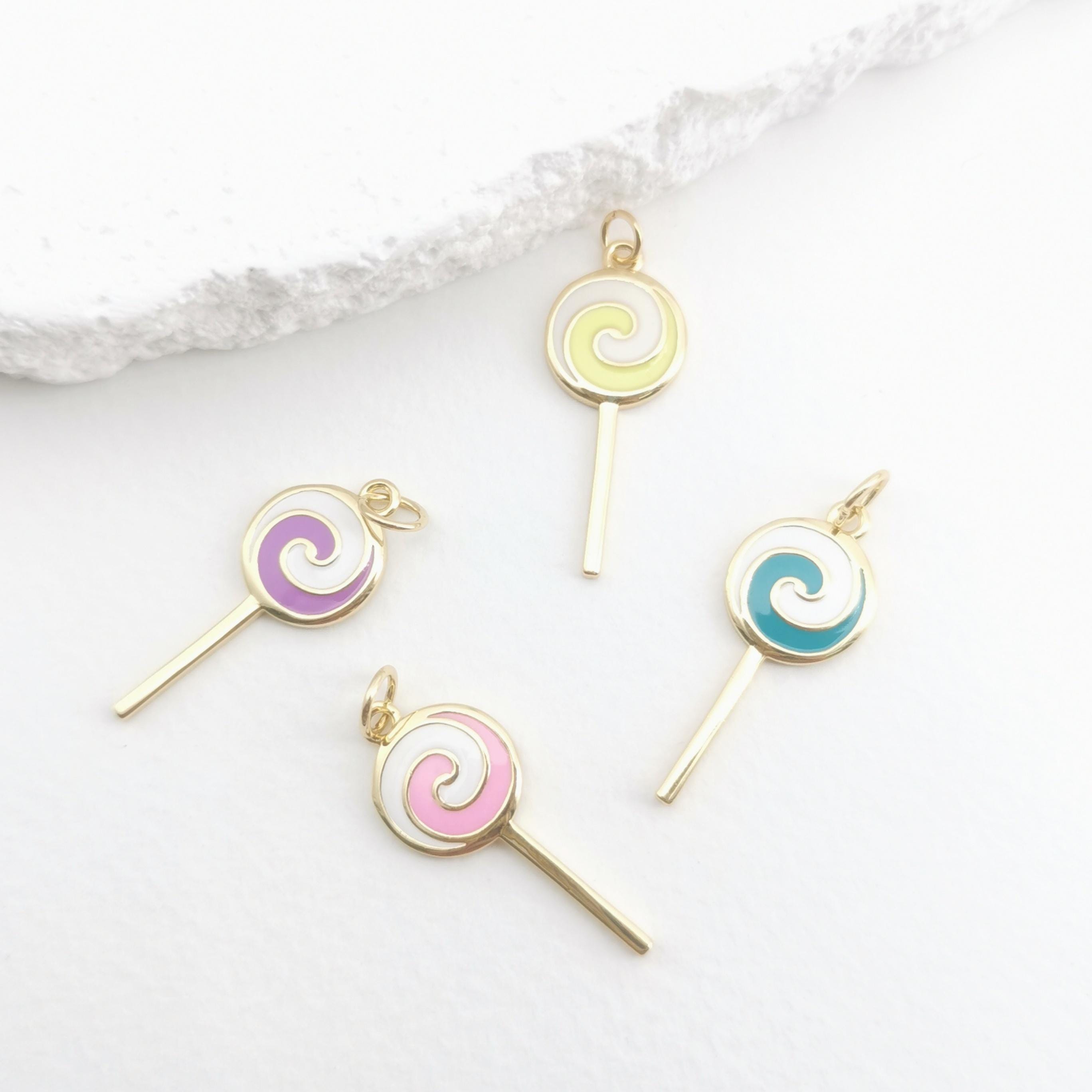 Lollipop Pendant, Enamel Charm, 18k gold plated, for necklaces and bracelets diy making,jewelry finder LM2-S20449