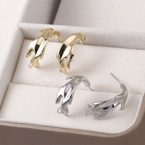 14K Gold/Silver Irregular Leaf Earrings,With Loops,Leaf Earring Post,S925 Silver Pins Studs,Anti Allergy Earrings CX133