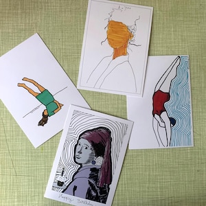 Cartes postales en lot de quatre I A6 I expressionnisme moderne | anniversaire | Femme je portrait