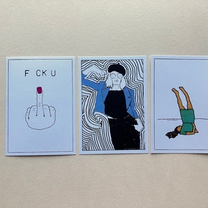 Conjunto de cartão postal arte mulher pintada à mão ilustração A6 justdonothingart