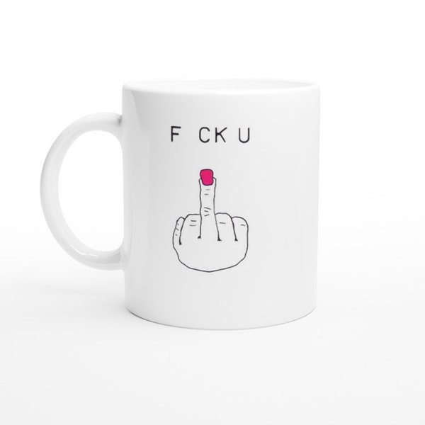 Kaffeebecher mit Druck handgemalte Zeichnung 'F CK U' ein echter Hingucker 325ml Geschenkidee coffee illustration cup line art mug Tasse