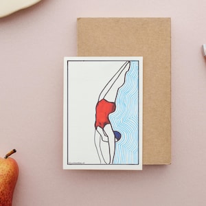 Carte postale nageur « Baywatch rouge » illustration peinte à la main imprimer carte cadeau carte de vœux acheter tirage d'art