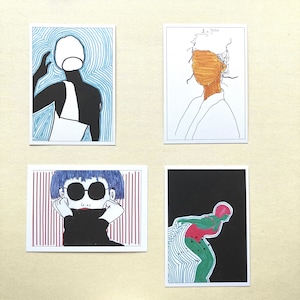 Set di cartoline 4 biglietti per il muro o da inviare A6 biglietto di auguri illustrazione minimalista colorata arte cartolina arte