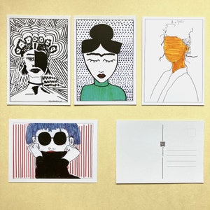 Set di cartoline arte donna illustrazione ritratto linea arte disegno carta cartoline dipinte a mano amore carte di arte moderna minimal pop art bff